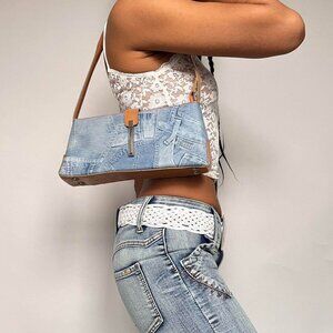 Denim and faux leather trim y2k bag